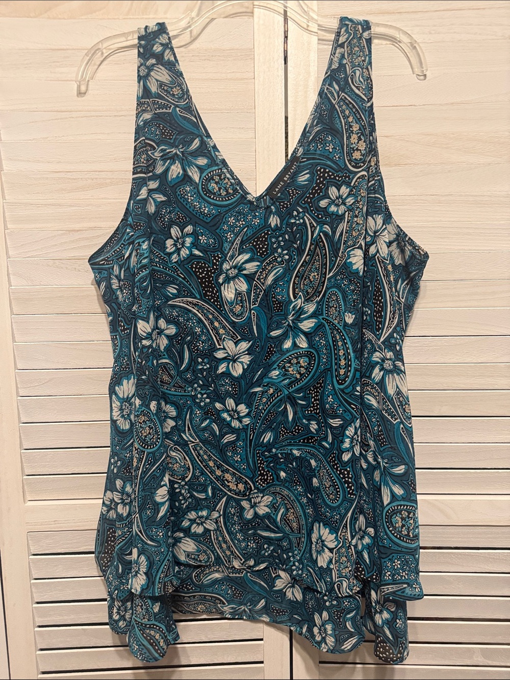 Lane Bryant Flowy Layered Green Paisley Floral Sleeveless Tunic  Size 22